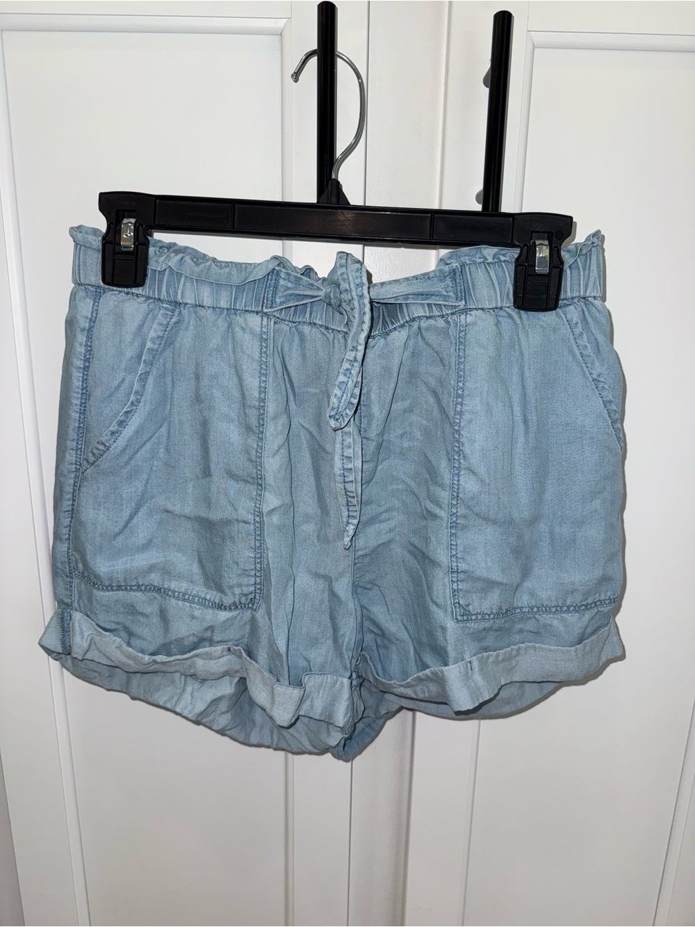 Aerie light blue denim paper bag shorts